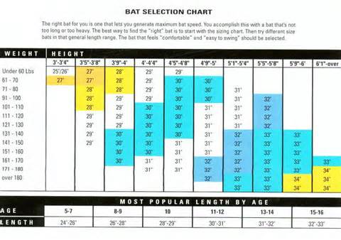 Baseball Bat Length Chart